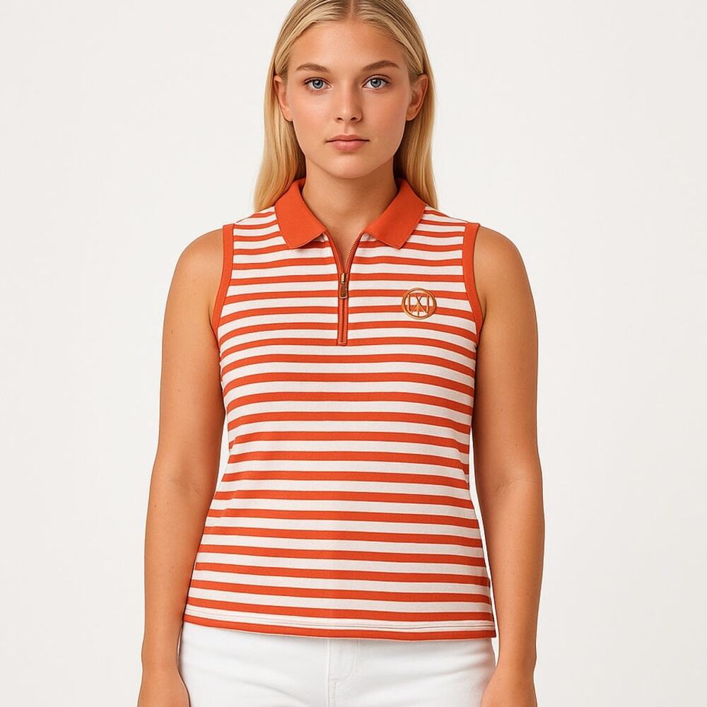 TOMMY HILFIGER Orange White Collared Sleeveless Blouse